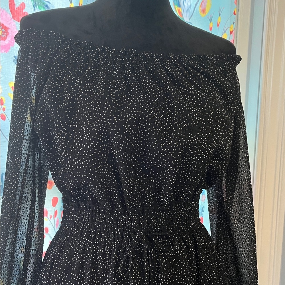Tommy Hilfiger Black and White Polka Dot Long Sleeve Dress